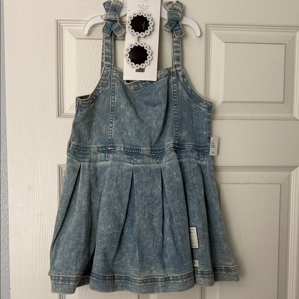 7 For All Mankind Girls' Washed Denim Pinafore Skirt - Blue